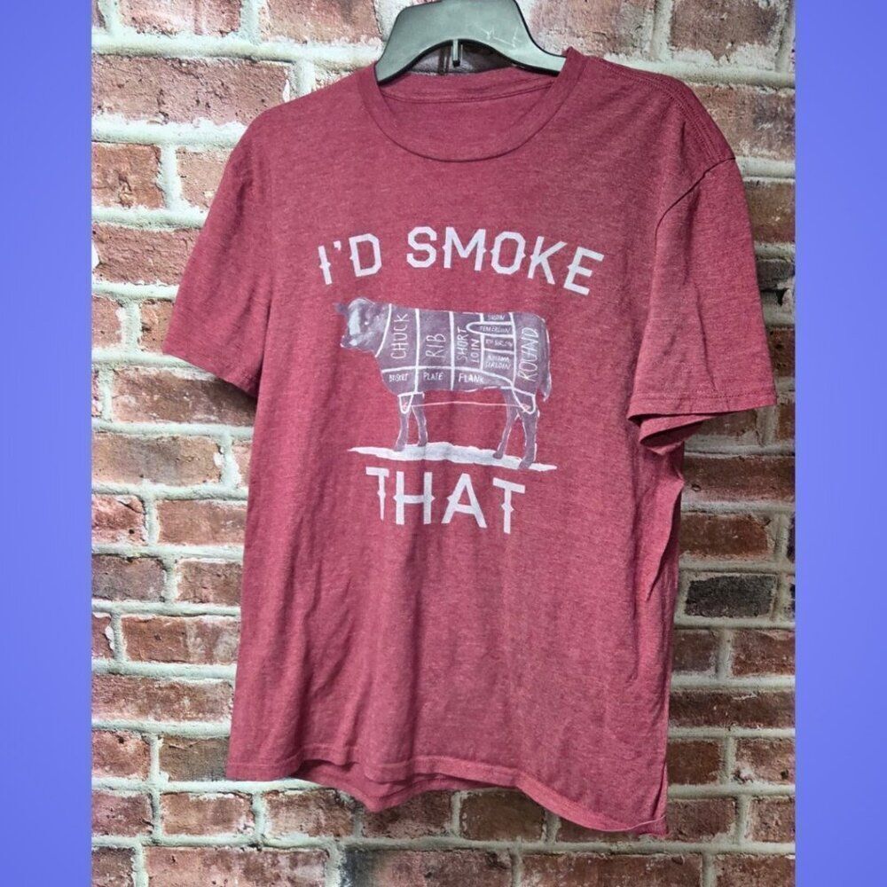 I'D SMOKE THAT Meme T-Shirt Large‎ Heather Red Funny BBQ Graphic Crew Neck
